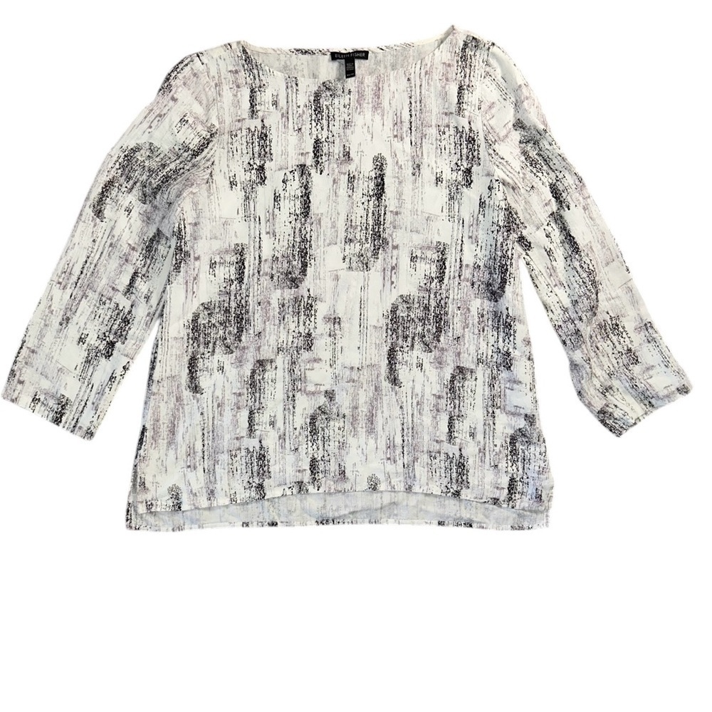 EILEEN FISHER Birch Bark Printed Long Sleeve Top Women’s Size XS Boho Preppy - Picture 1 of 9